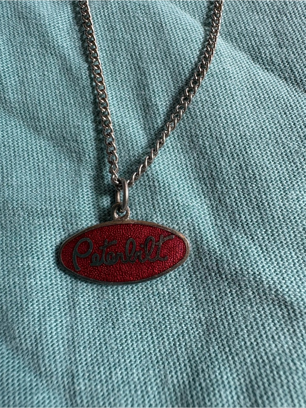 Red Oval Pendant Peterbilt Necklace - Vintage stainless steel